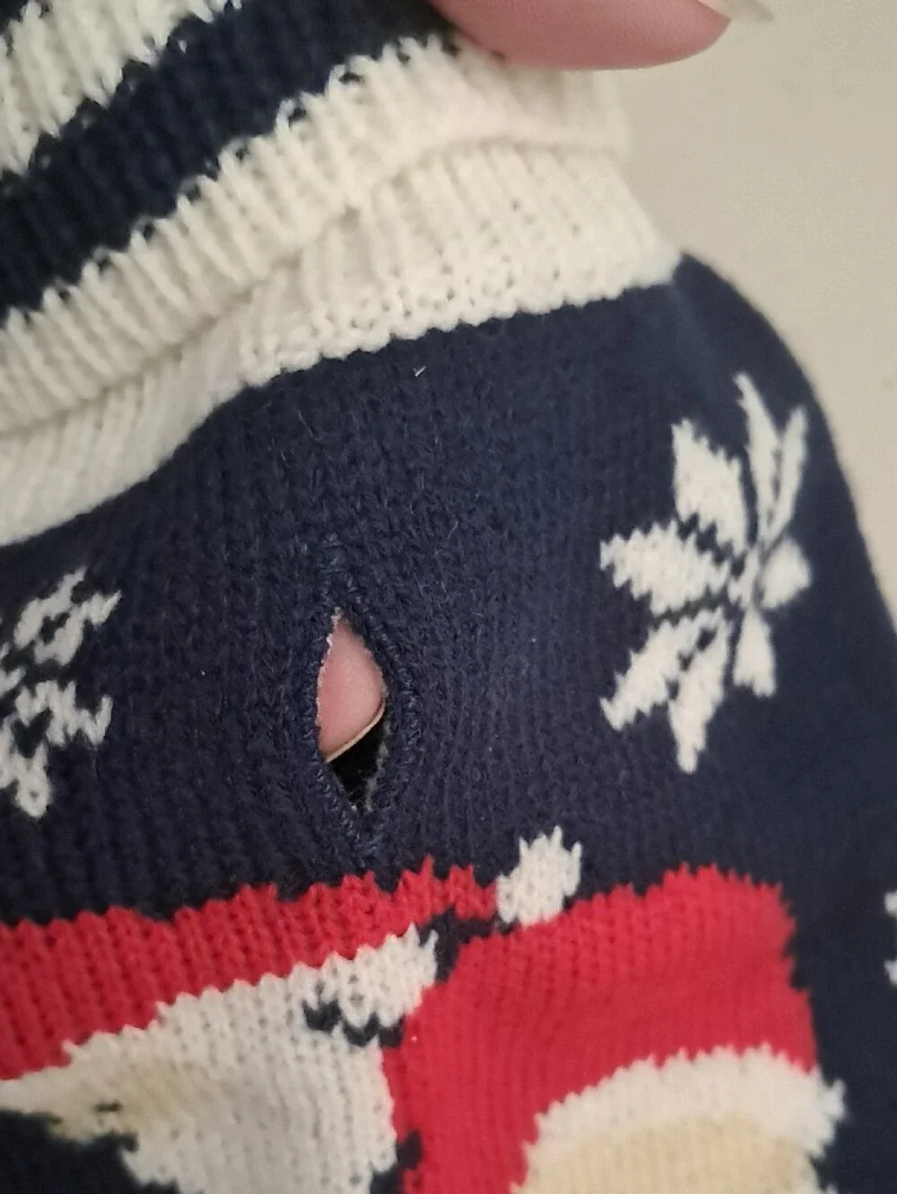 Navy & Red Santa Chimney Knit Dog Sweater Size Small
